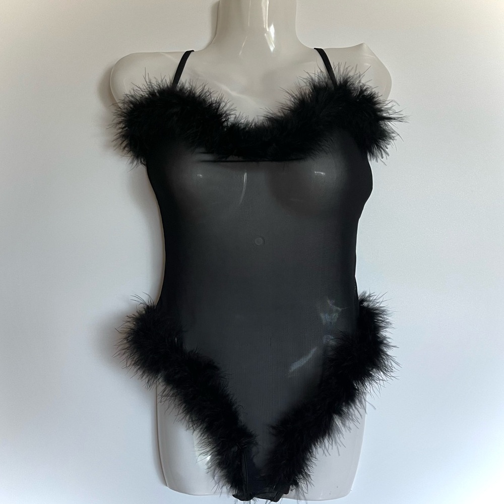 Feather lined mesh bodysuit New